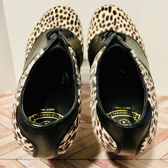 Dr Martens Sara Leopard Print Heeled Oxford Women 9 Shoes Hair On Black Leather - Picture 4 of 11